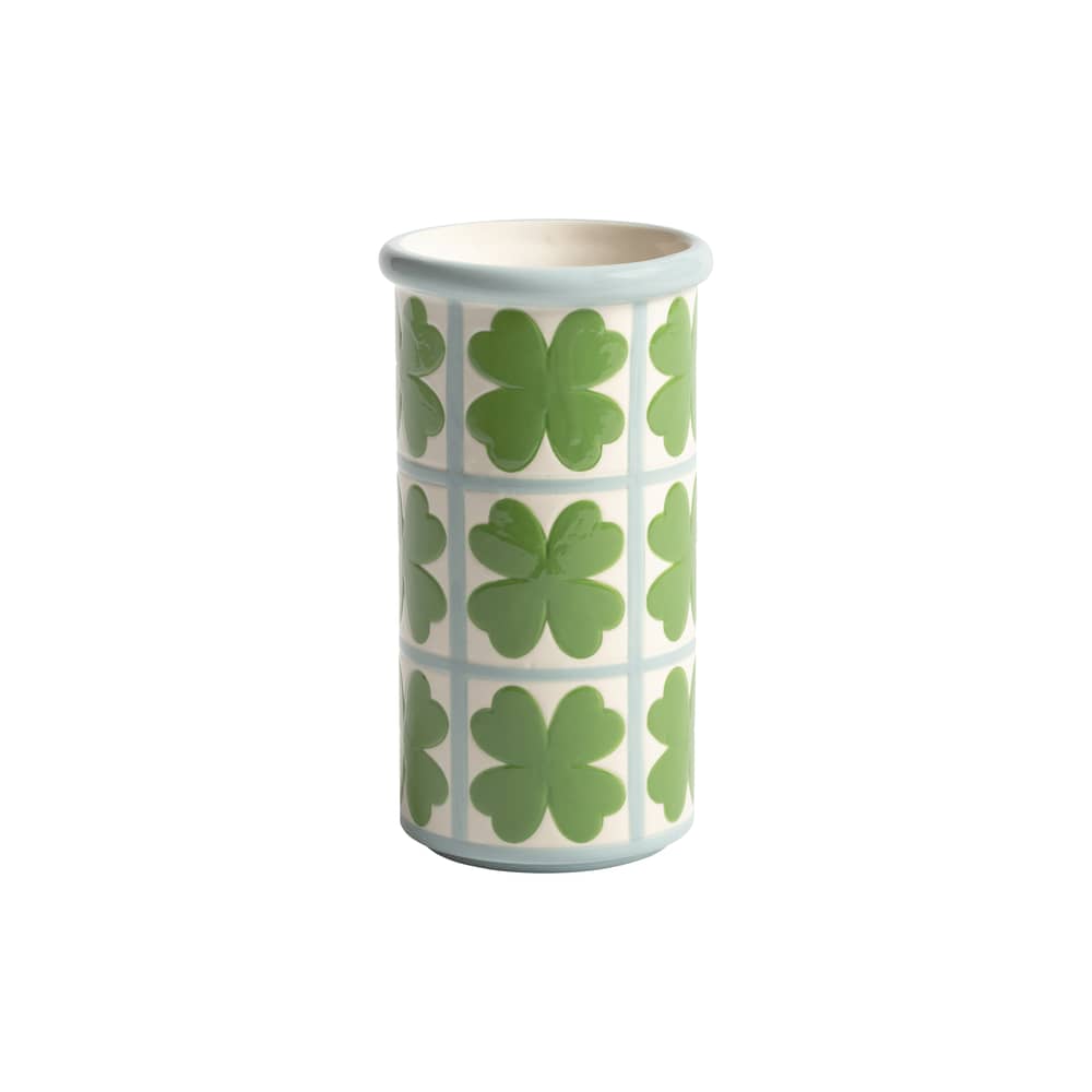 Patch Clover Vase ceramic green / Ø 9 x H 16.5 cm - Hand-painted - & klevering - Green - Enamelled sandstone