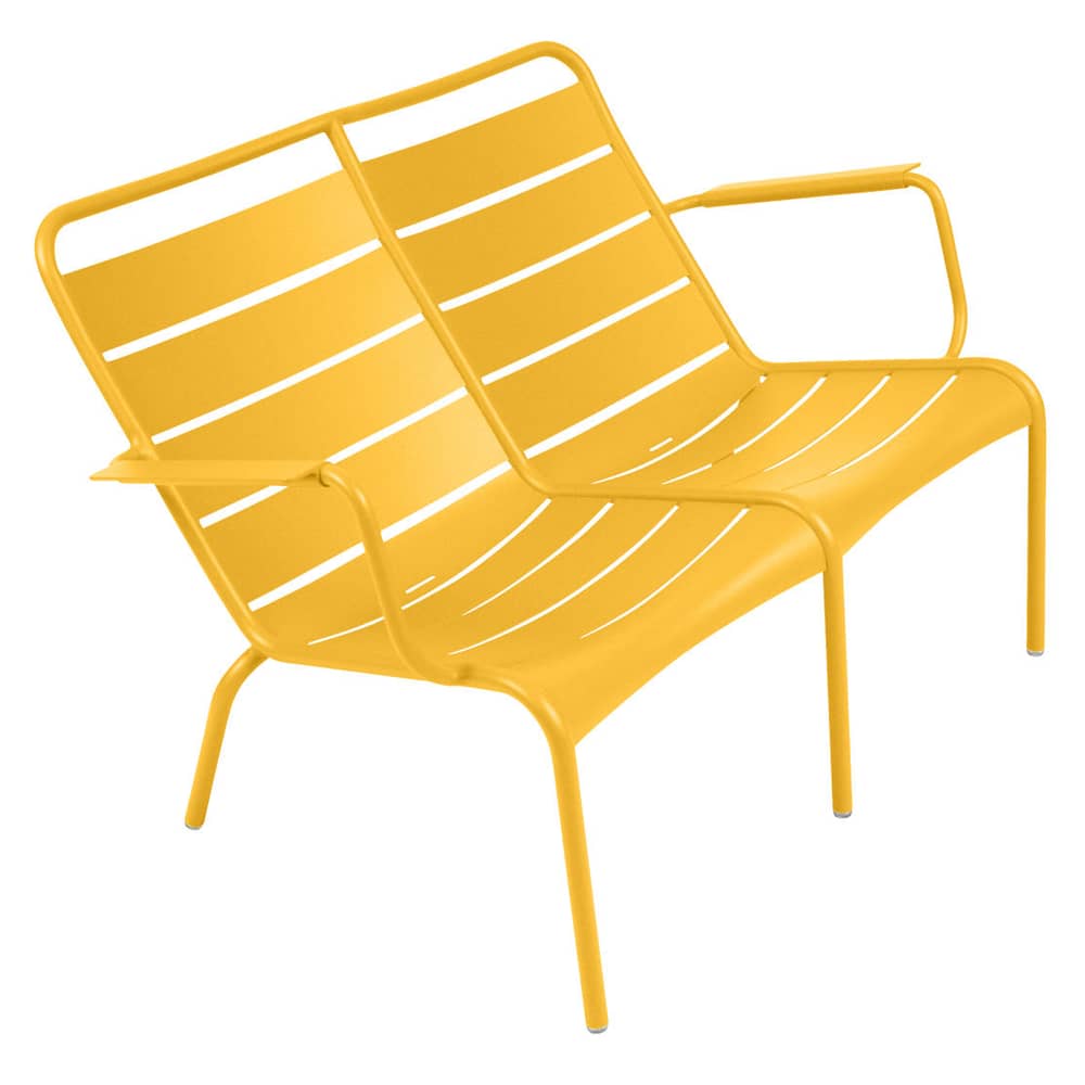 Banc avec dossier Luxembourg Duo métal jaune / 2 places - L 119 cm - Fermob - Miel texturé - Aluminium laqué