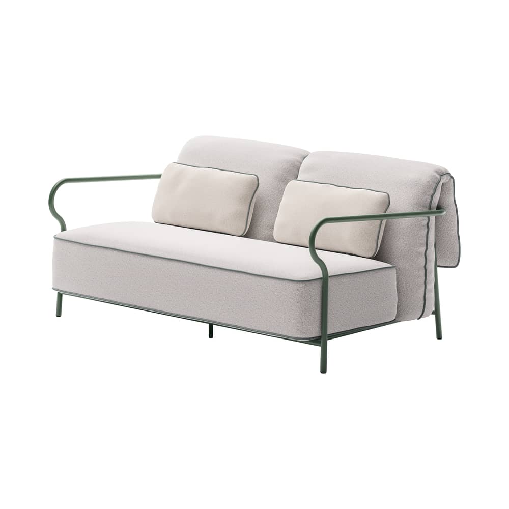 Canapé de jardin 2 places Salo / L 160 cm - Unopiu - Vert sauge / Tissu écru Nuvola - Aluminium thermolaqué, Mousse, Tissu outdoor