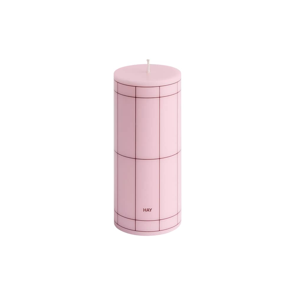 Candela a blocco Column cera multicolore / Ø 6,5 x H 15 cm - Hay - Rosa chiaro con motivo a quadri bordeaux - , Stearin