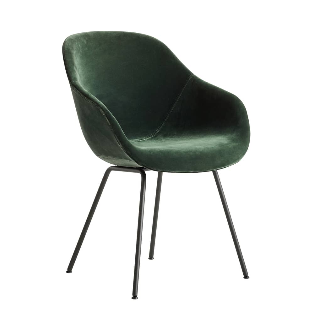 Fauteuil rembourré About a chair AAC127 tissu vert / Dossier haut - Velours intégral & métal / Seconde vie - Hay - Velours vert / Pieds noirs - Acier thermolaqué, Mousse polyuréthane, Polypropylène renforcé, Velours
