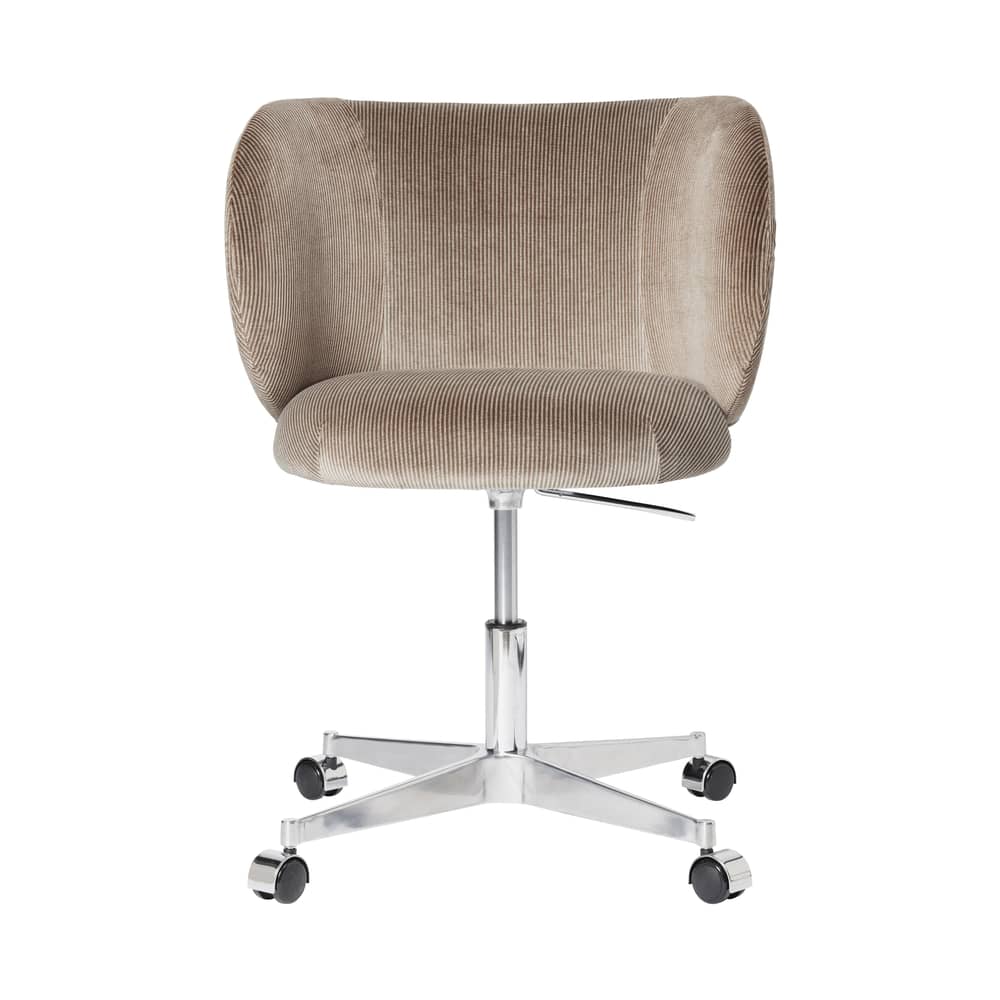 Poltrona a rotelle Rico tessuto grigio - Ferm Living - Grigio selce (velluto) - Alluminio lucido, Espanso, Velluto