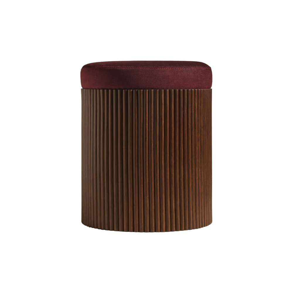 Pouf Riviera tissu rouge / Table d\'appoint (coussin amovible) - Rotin & lin - Ø 36 x H 45 cm - Maison Sarah Lavoine - Mazarin / Rotin foncé - Bois, Lin, Mousse, Rotin
