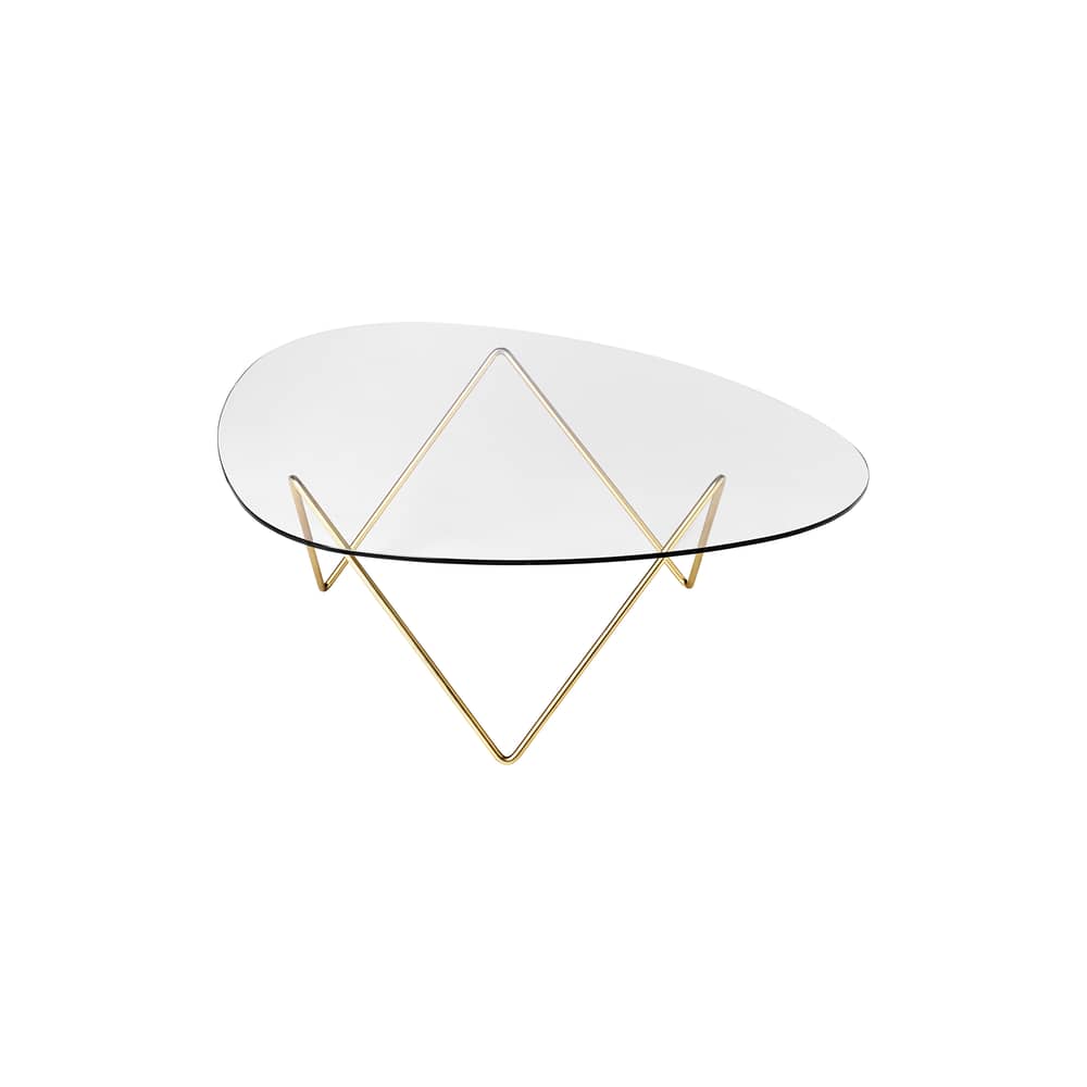 Table basse Pedrera, verre lisse / 106 x 86 cm - Réédition 1955 - Gubi - Verre transparent (lisse) / Pied laiton - Acier plaqué laiton, Verre trempé
