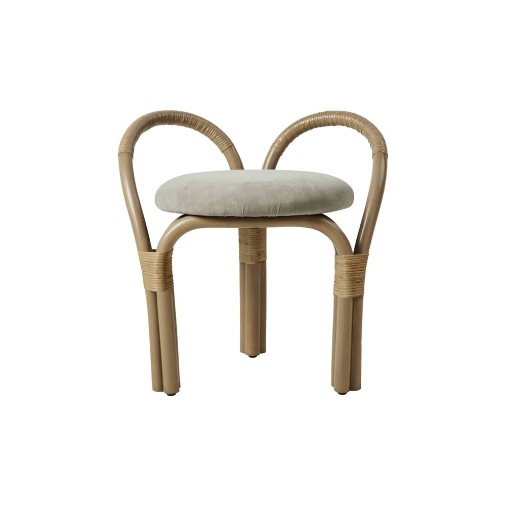 Tabouret rembourré Bistra - Gubi - Olive / Velours gris-vert (Fustagno 003) - Mousse, Rotin, Velours