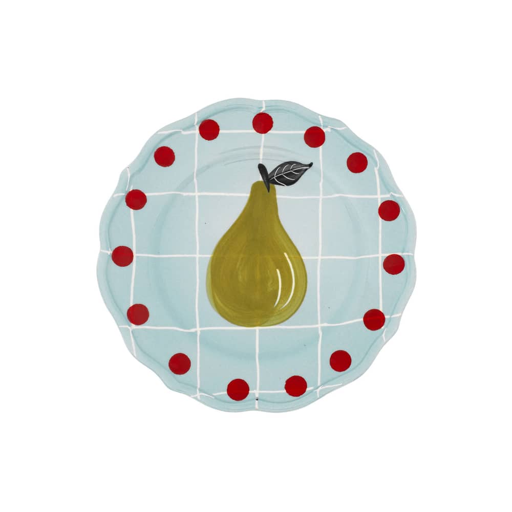 Assiette à dessert Quadri céramique bleu / Ø 22,5 cm / Peint à la main - Bitossi Home - Bleu / Motif poire - Porcelaine