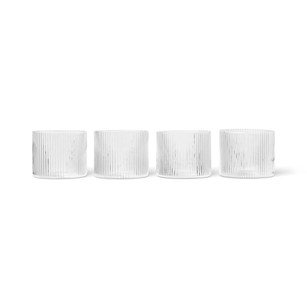 Glas Ripple Low glas transparent / 4er Set - Ø 7,6 x H 6,1 cm (20 cl) - Ferm Living - Transparent - mundgeblasenes Glas