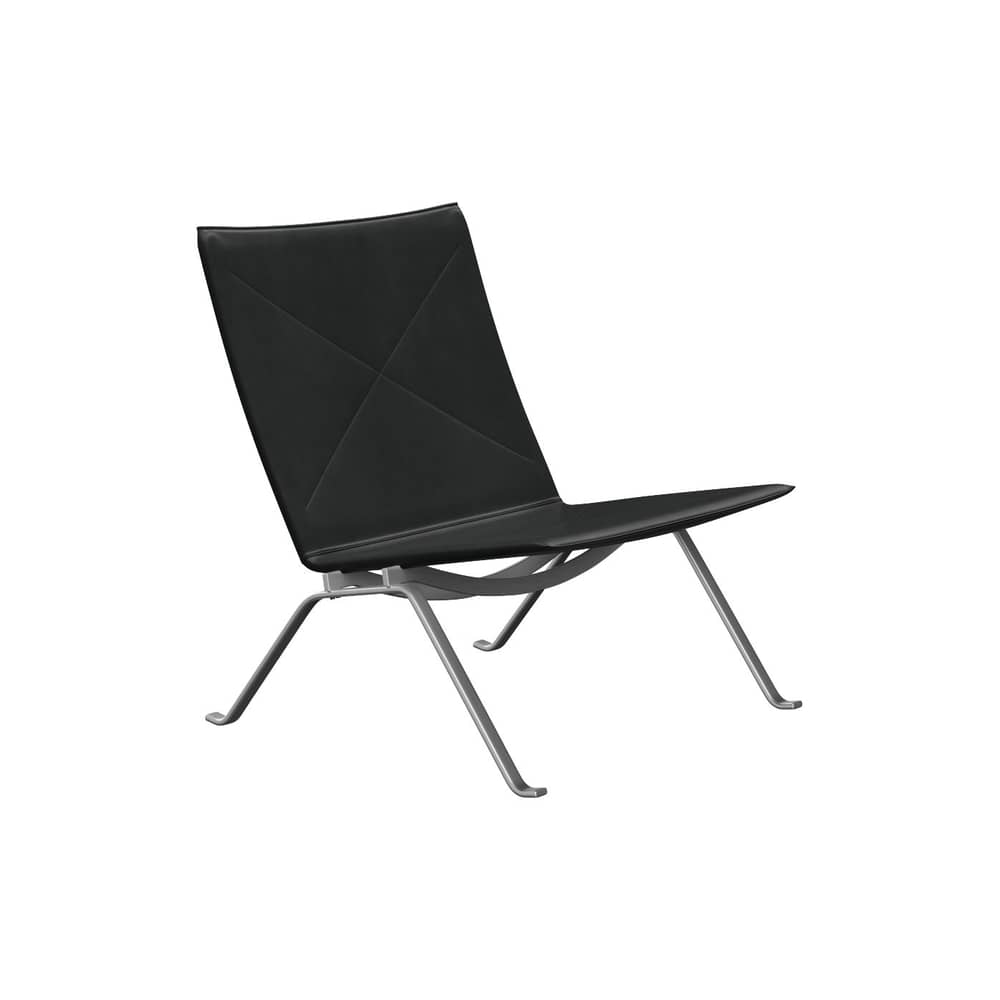 Poltrona bassa PK22 pelle nero / Poul Kjærholm, 1956 - Fritz Hansen - Pelle nera (Grace) - Acciaio satinato, Pelle bovina