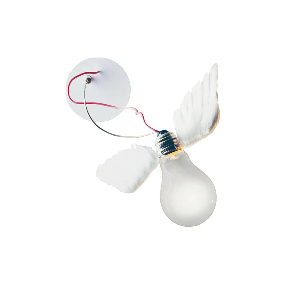Applique Lucellino NT métal blanc / Ingo Maurer, 1992 - Ingo Maurer - Applique / Blanc & rouge - Métal, Plume d\'oie, Verre