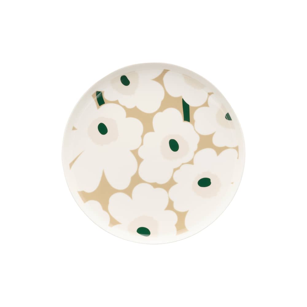 Assiette Unikko céramique beige / Ø 25 cm - Marimekko - Unikko / Beige, blanc & vert - Grès