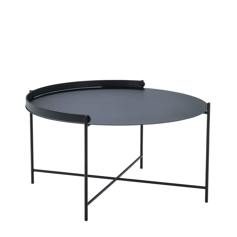 Table basse Edge / Poignée rabattable - Ø 76 x H 40 cm - Houe - Noir - Métal thermolaqué