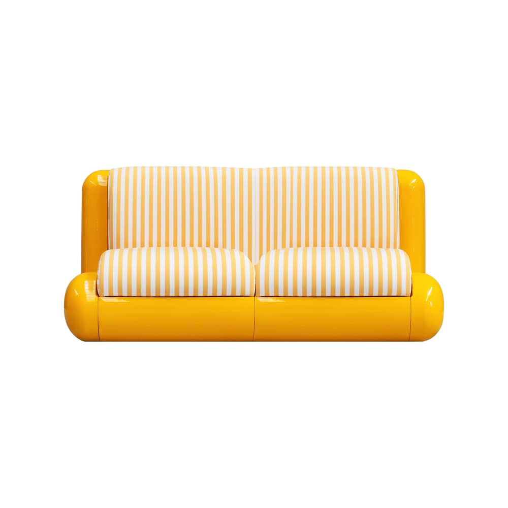 T4 OUTDOOR 2-seater outdoor sofa composite material yellow / L 162 cm - Fibreglass / For outdoor use - UMA OBJECTS - Melon yellow / Striped yellow & white - Fibreglass, Foam, Outdoor fabric