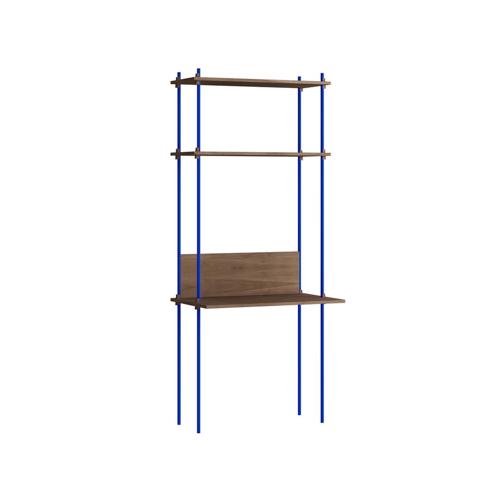 Bureau Shelving System – s.200.1.D / L 85 x H 200 x Prof. 52 / 35 cm - MOEBE - Chêne fumé / Bleu - Acier, MDF placage chêne