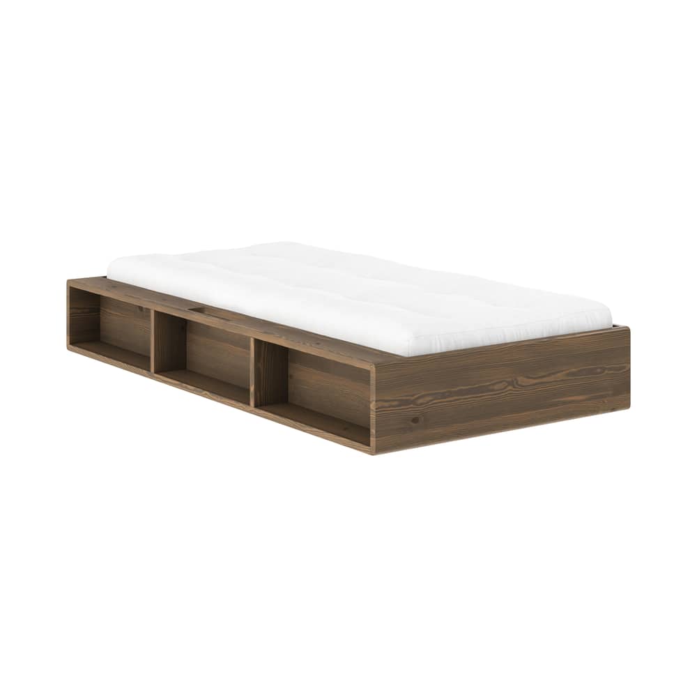 Lit 1 place Ziggy / Pour matelas 90 x 200 cm - Rangements intégrés - KARUP - Bois marron - Pin massif certifié FSC