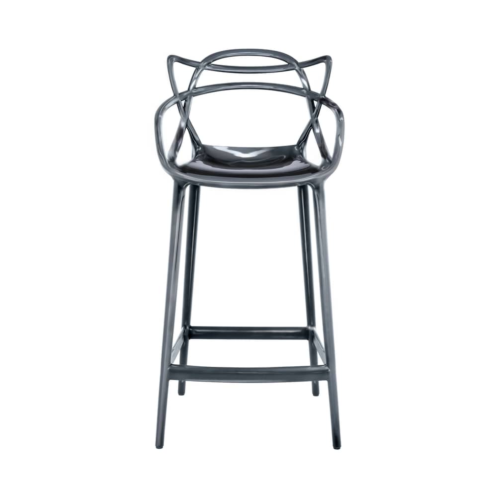 Hochstuhl Masters plastikmaterial grau silber metall / H 65 cm - metallic - Kartell - für Haus und Garten - Recyceltes thermoplast. Technopolymer