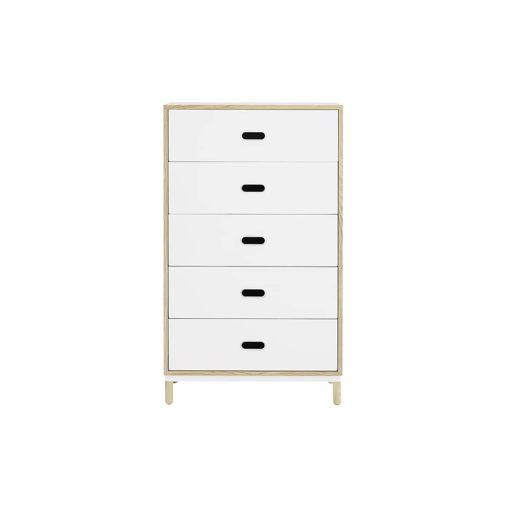 Comò Kabino metallo bianco legno naturale / L 74 x H 127 cm - 5 cassetti - Normann Copenhagen - Bianco & frassino - Alluminio laccato, Frassino naturale, MDF