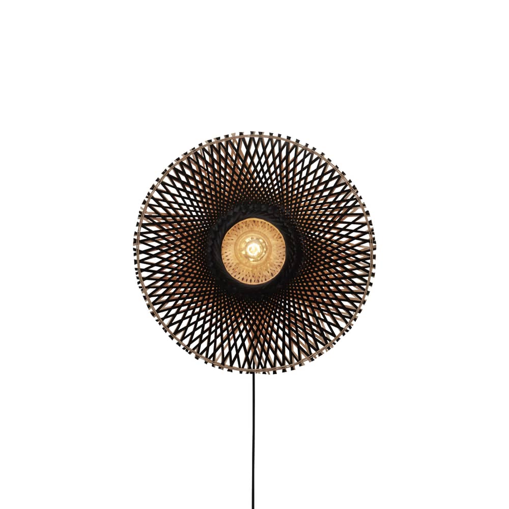 Applique avec prise Kalimantan fibre végétale bois beige / bambou / Ø 60 cm - GOOD&MOJO - Noir / Dos naturel - Bambou tressé, Fer
