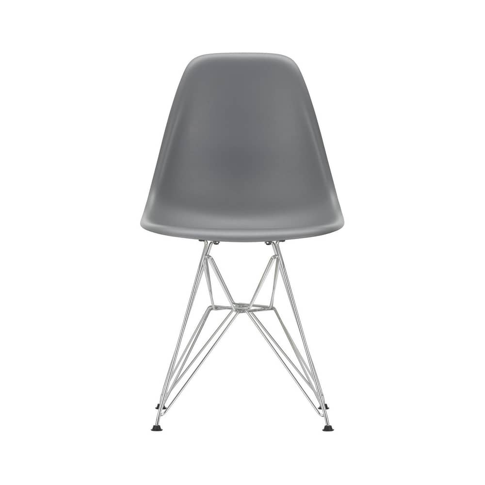 Chaise RE DSR - Eames Plastic Side Chair / (1950) - Pieds chromés / Recyclé - Vitra - Gris granit / Pieds chromés - Acier chromé, Plastique recyclé post-consommation