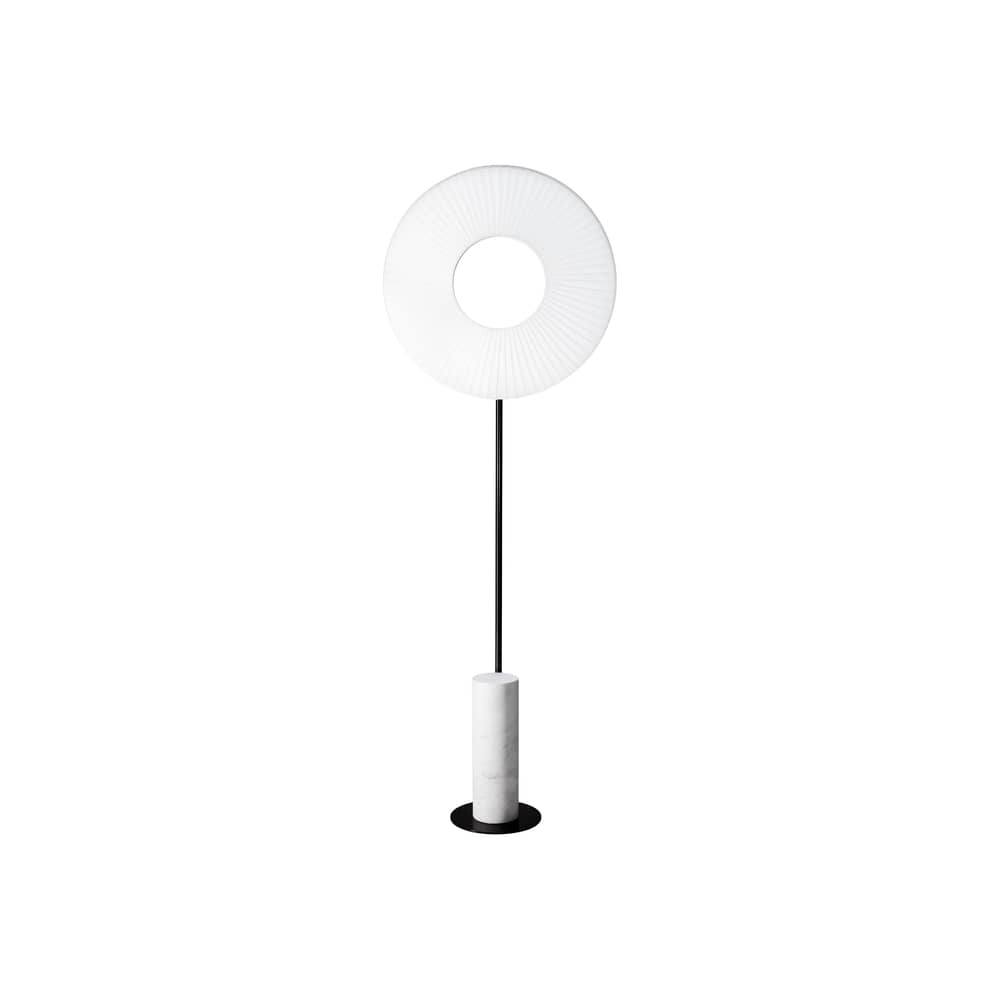 Lampada a stelo Iris Totem tessuto bianco / LED - Ø 60 cm - Dix Heures Dix - Marmo bianco / Tessuto bianco - Acciaio, Alluminio, Marmo, Tessuto acrilico plissettato