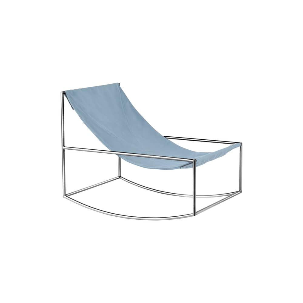  Rocking chair textile blue OUTDOOR - valerie objects - Blue / Polished steel Structure - Outdoor fabric, Stainless steel