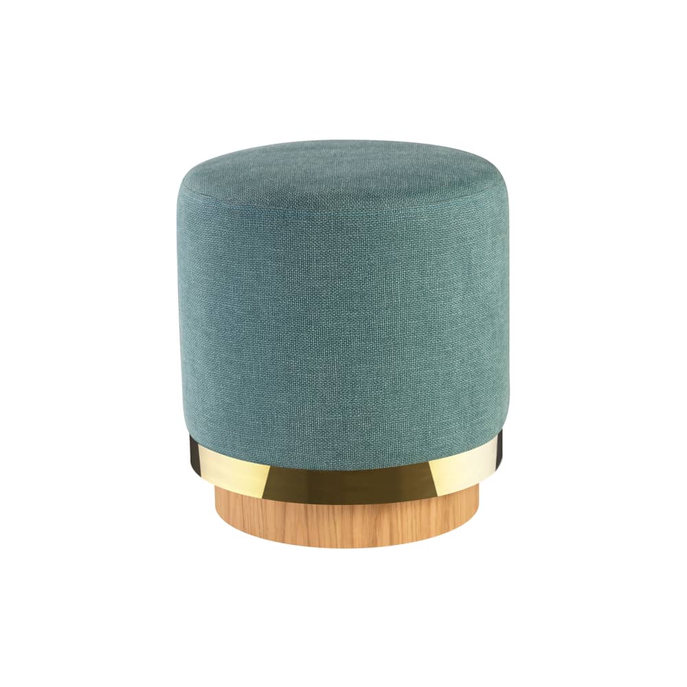 Pouf  tissu bleu - RED Edition - Bleu Indien - Chêne massif, Coton, Laiton, Mousse