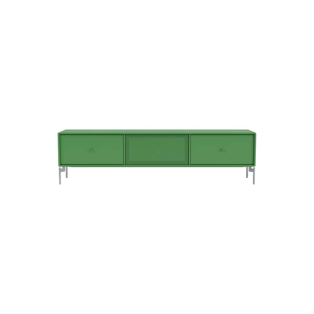 Octave V TV unit wood green / Base, legs - W 138 x D 30 x H 36.6 cm - MONTANA - Parsley 152 - Lacquered MDF, Perforated steel, Steel