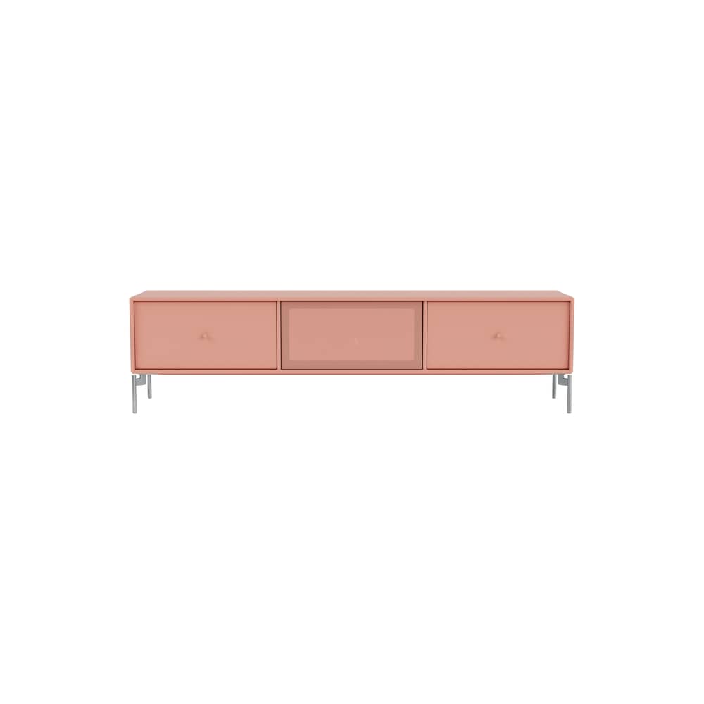 Octave V TV unit wood pink / Base, legs - W 138 x D 30 x H 36.6 cm - MONTANA - Rhubarb 151 - Lacquered MDF, Perforated steel, Steel