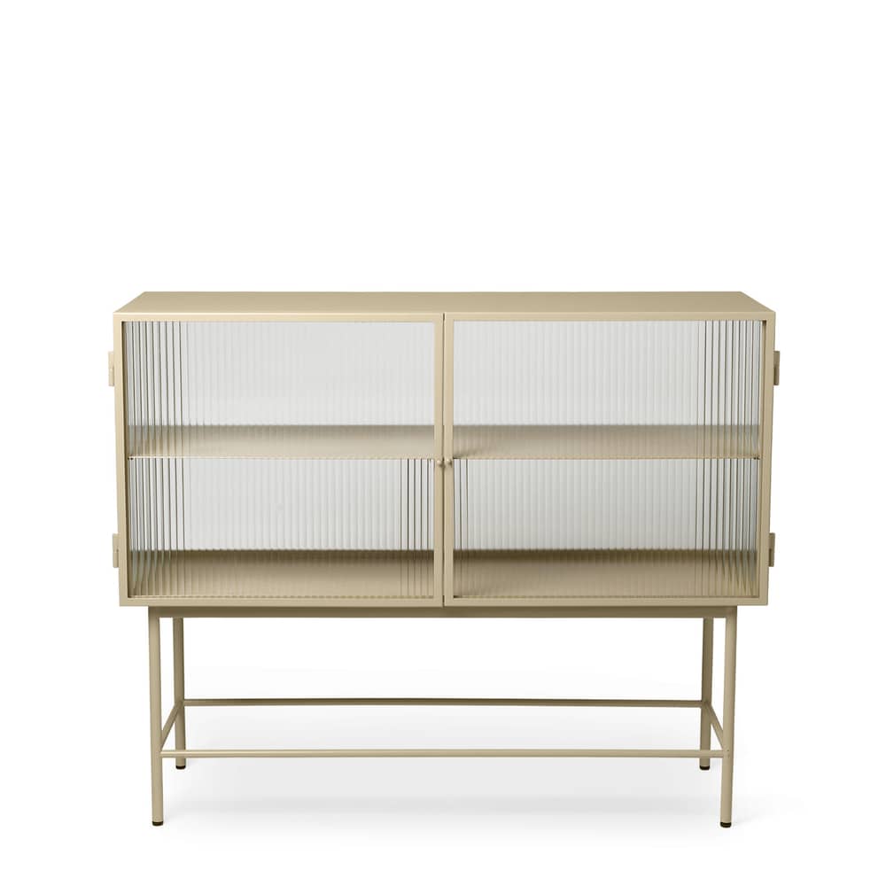 Buffet Haze métal verre beige / L 110 x H 90 cm / 2 portes verre cannelé - Ferm Living - Beige / Verre cannelé - Métal laqué époxy, Verre cannelé