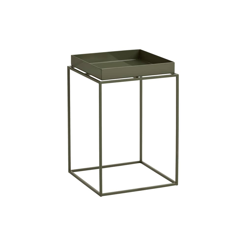 Table d\'appoint Tray Small High / 30 x 30 x H 44 cm - Hay - Vert olive - Acier thermolaqué