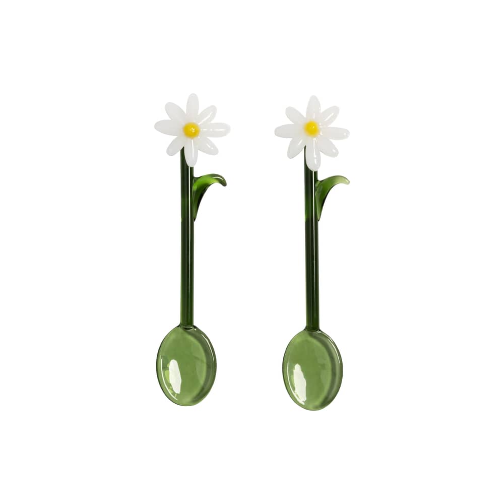 Cuillère à café Flora verre vert / Set de 2 - L 13,5 cm - & klevering - Vert - Verre borosilicaté
