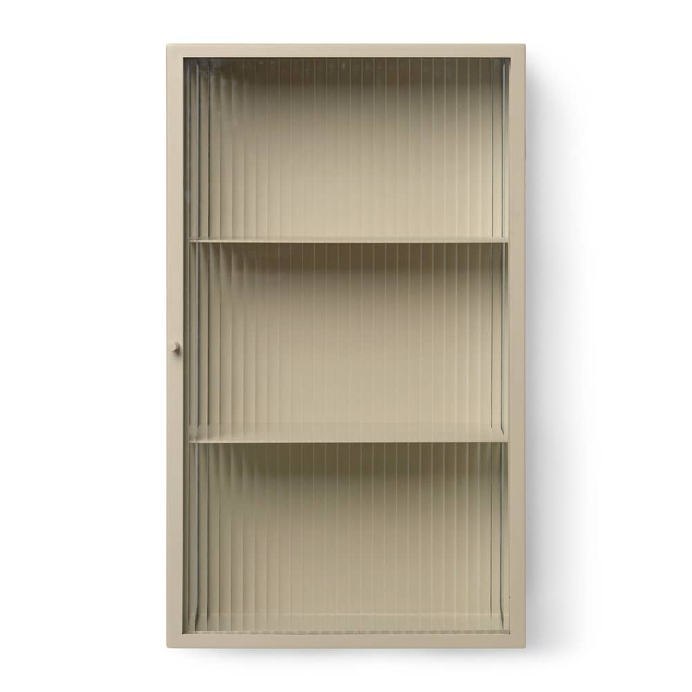 Rangement mural Haze métal beige / L 35 x H 60 cm - Verre cannelé - Ferm Living - Beige / Verre cannelé - Métal laqué époxy, Verre cannelé