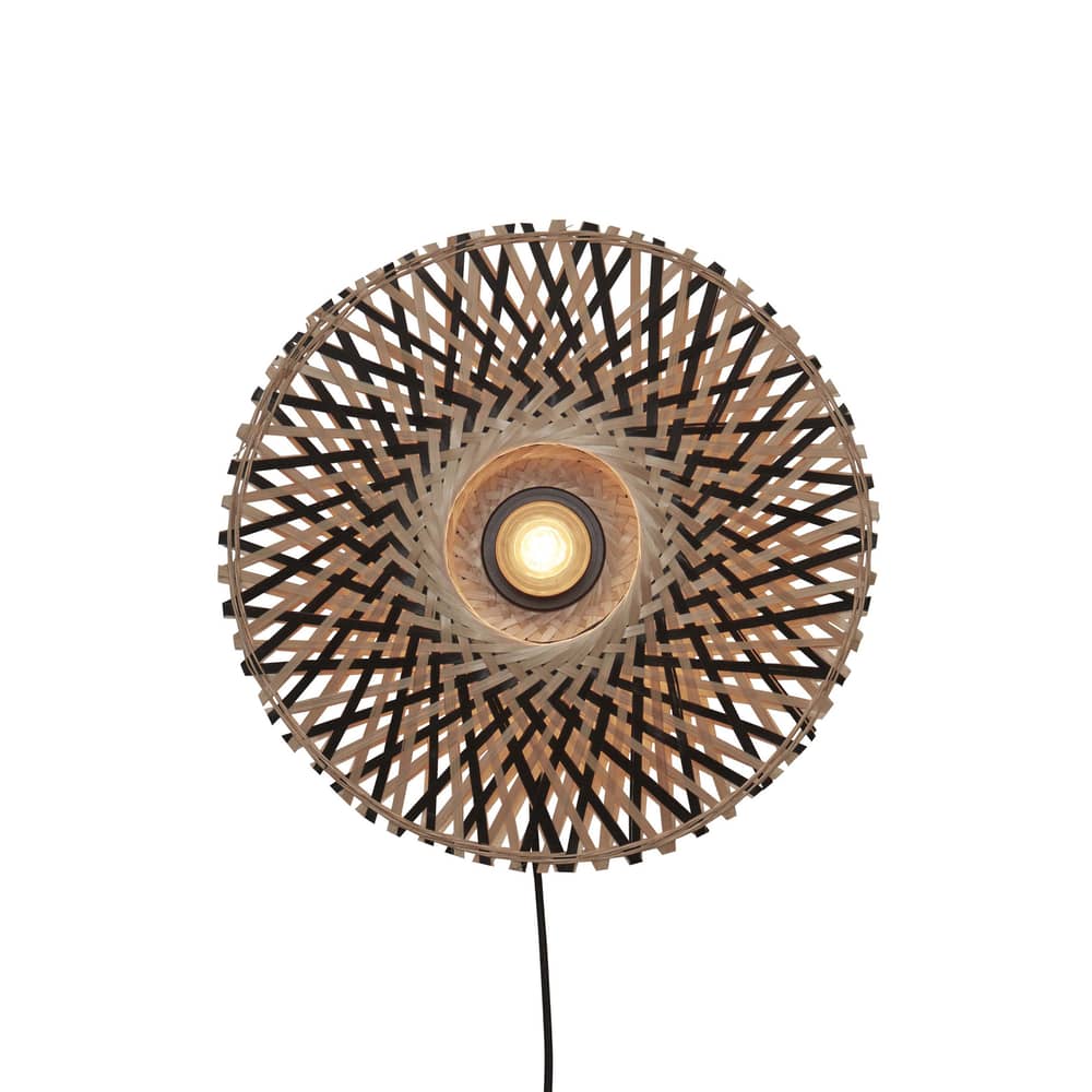 Wandleuchte mit Stromkabel Kalimantan faser holz beige / Bambus / Ø 30 cm - GOOD&MOJO - Natur & schwarz - Eisen, Geflochtenes Bambus