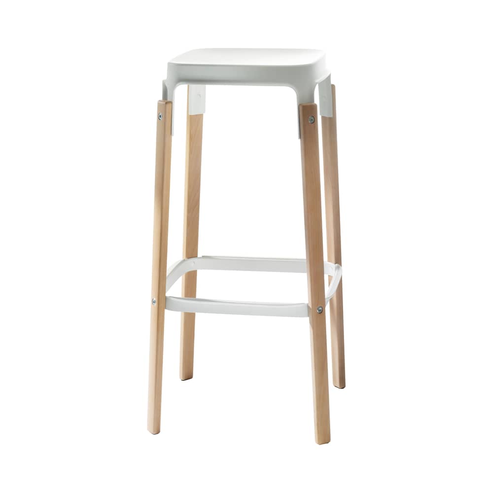Steelwood Bar stool metal white natural wood Wood & metal - H 78 cm - Magis - Natural beech / White - Beechwood, Varnished steel