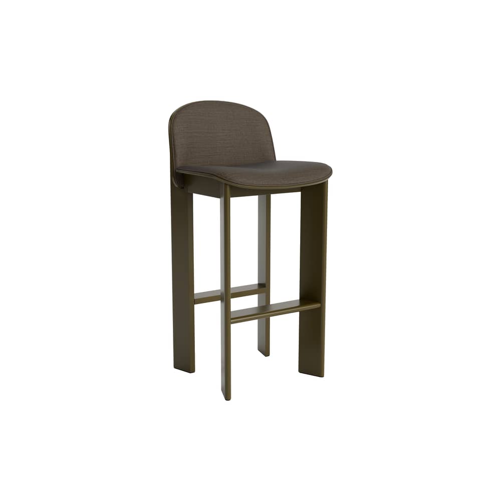 Chaise de bar Chisel 35 High / H 75 cm - Rembourrage tissu - Hay - Tissu kaki (Remix 954) / Vert ombre - Mousse, Placage de hêtre laqué, Tissu