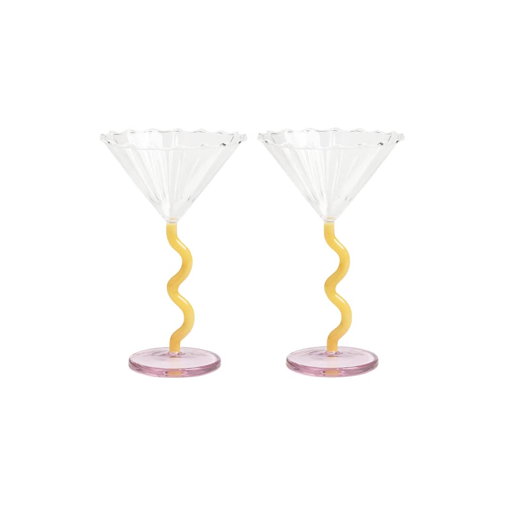 Curve Champagne cup glass multicoloured / Set of 2 - 15 cl - & klevering - Yellow & Pink - Glass
