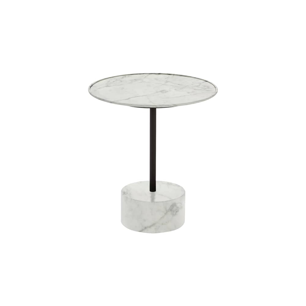 9 Coffee table stone white / Ø 40 x H 49 cm - Piero Lissoni, 2014 - CASSINA - White marble / Charcoal grey - Marble, Steel