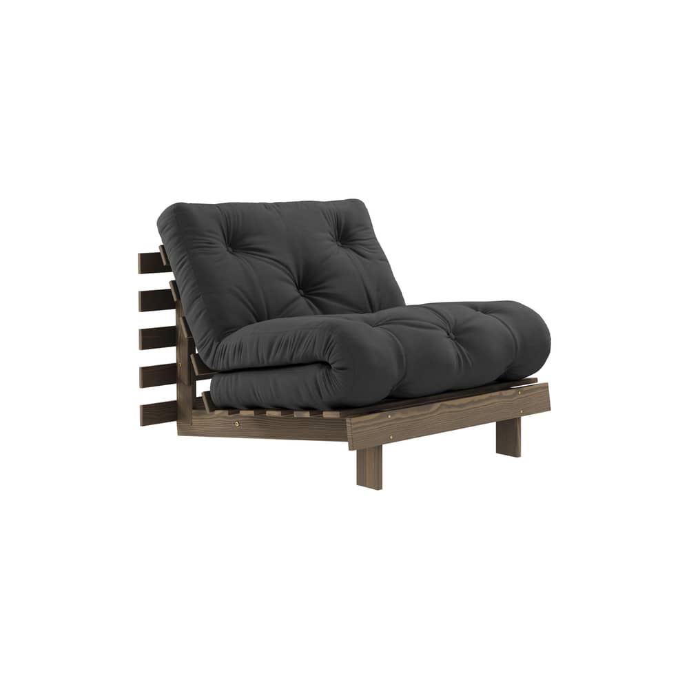 Fauteuil convertible Roots / Dormeuse & lit d\'appoint - 3 positions / Structure marron - KARUP DESIGN - Gris foncé 734 / Bois marron - Fibres recyclées mélangées, Mousse, Pin massif certifié FSC laqué, Tissu