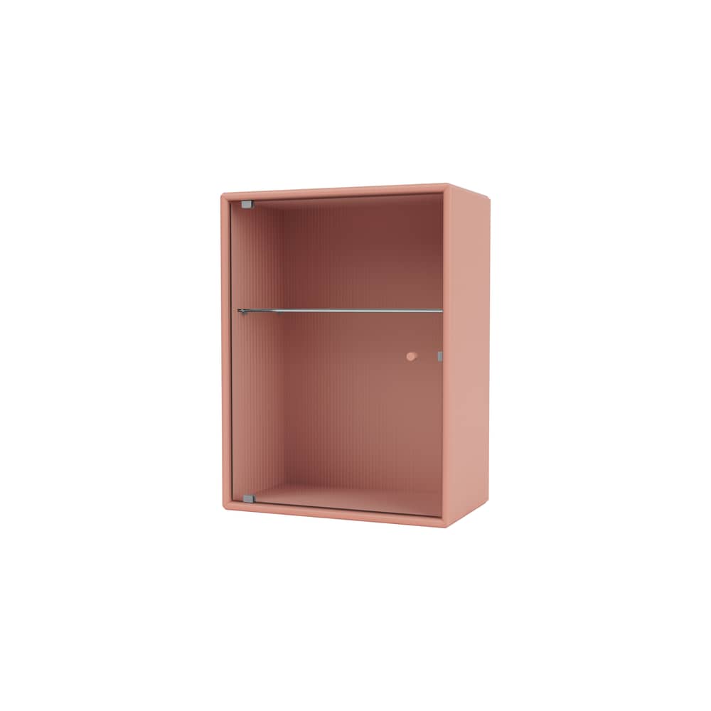 Badezimmer-Hängeschrank Ripple holz rosa / B 35,4 x T 20 x H 46,8 cm - Gewelltes Glas - MONTANA - Rhubarb 151 - Geriffeltes Glas, lackierte Holzfaserplatte