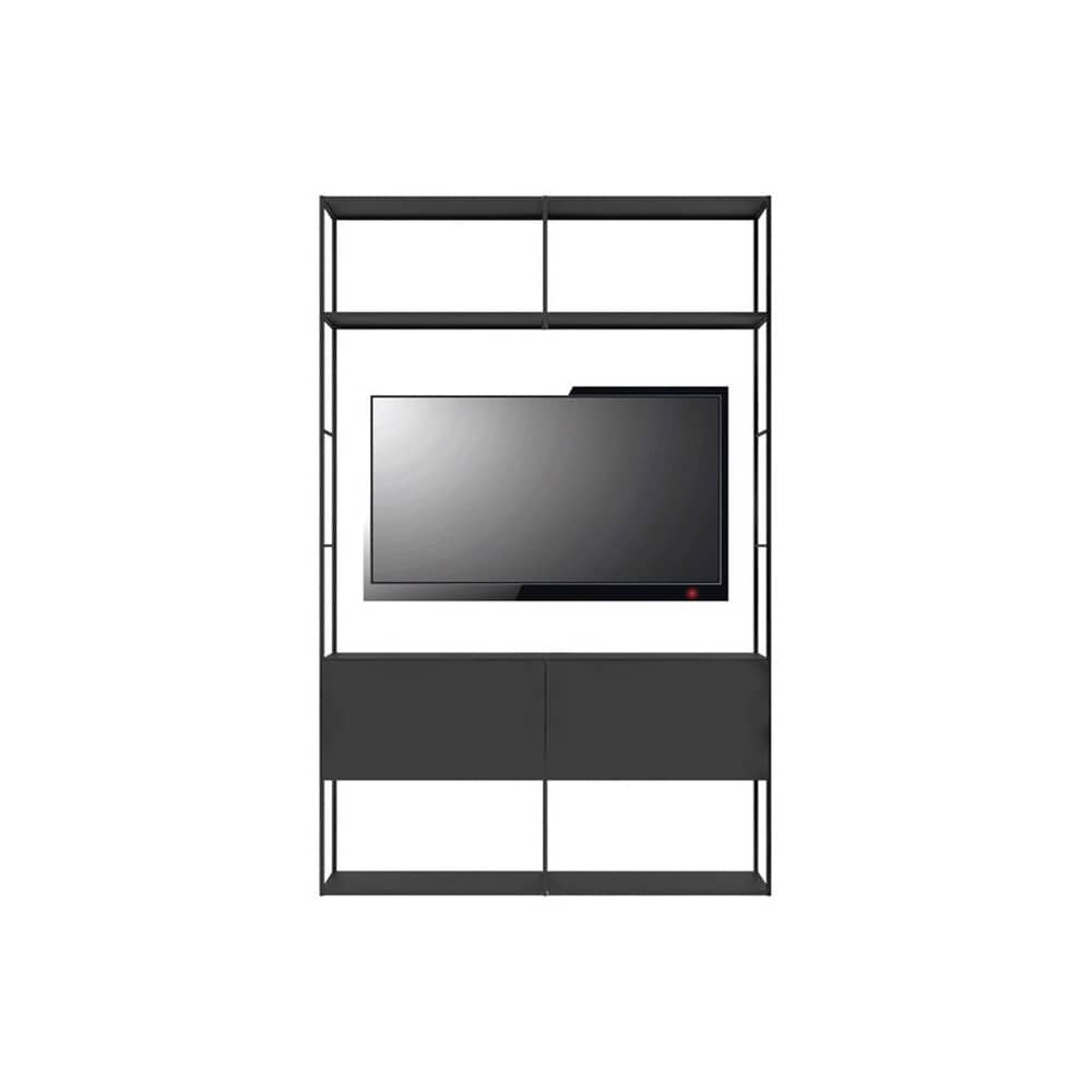 Bibliothèque Easy Irony TV métal noir / Compo E - L 146 x H 226 cm - Zeus - Noir cuivré sablé - Acier