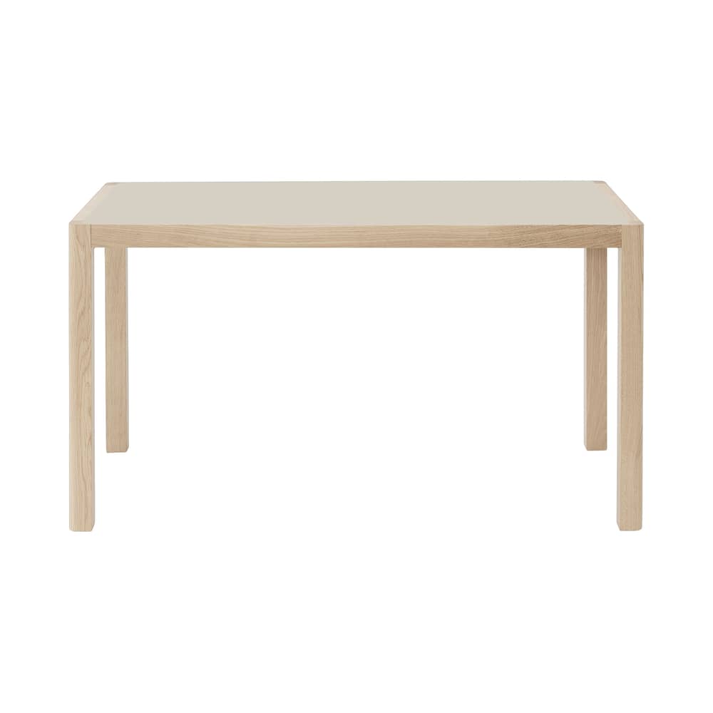 Table rectangulaire Workshop gris bois naturel / Linoleum - 130 x 65 cm / Seconde vie - Muuto - Linoleum gris chaud / Pieds chêne - Chêne massif, Linoléum