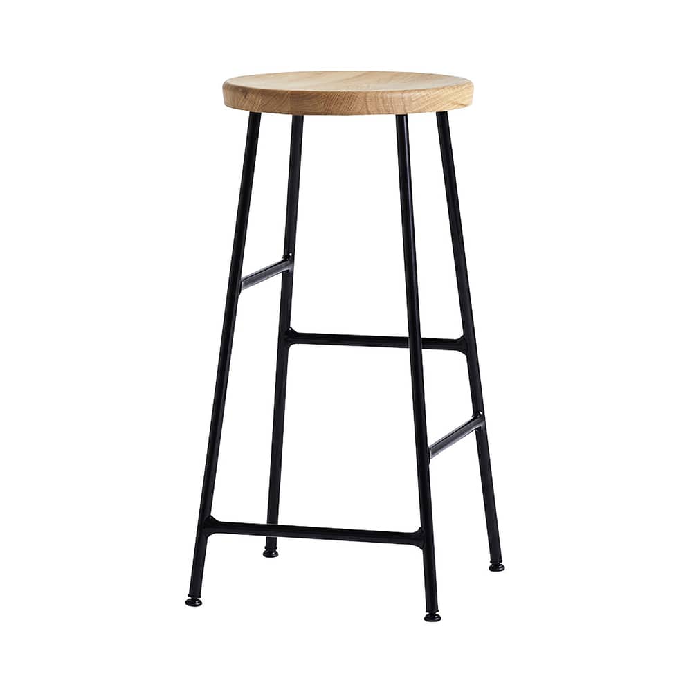 Tabouret de bar Cornet métal noir bois naturel / H 65 cm / Seconde vie - Hay - Chêne clair / Pied noir - Acier laqué, Chêne massif huilé