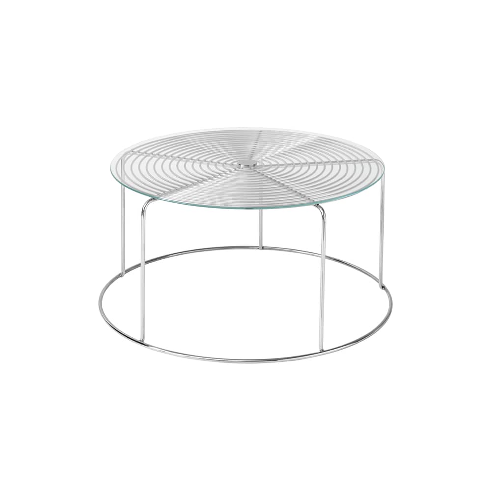 Tavolino Wire VP17 metallo argento / Ø 74 cm - Con piano in vetro/vassoio - &tradition - Con vassoio in vetro - Filo in acciaio inox lucido, Vetro temprato
