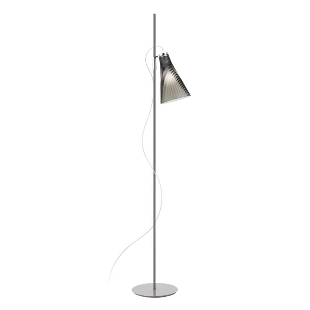 Lampadaire K-lux plastique gris / H 165 cm - Abat-jour réglable en hauteur - Kartell - Abat-jour fumé / Pied gris - Acier, Thermoplastique