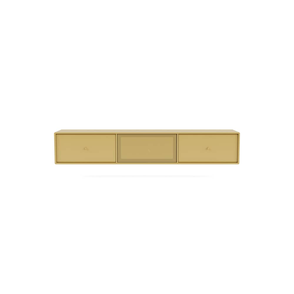 Meuble TV suspendu Octave V bois jaune / L 138 x P 30 x H 24 cm - MONTANA - Cumin 157 - Acier perforé, MDF laqué