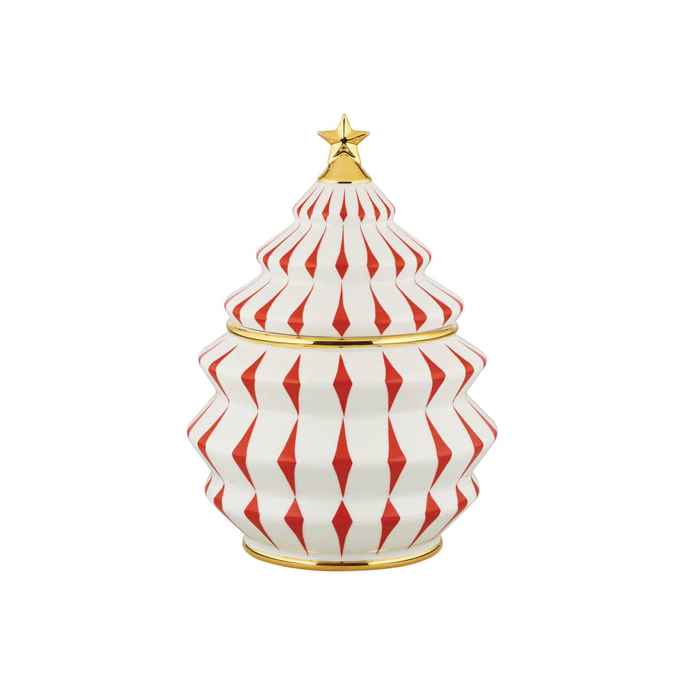 Boîte à biscuits Delight céramique rouge / Décoré à la main - Ø 19 x H 28 cm - Alessi - Rouge & or - Porcelaine