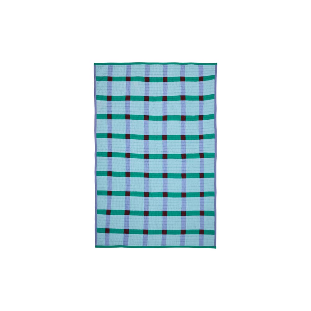 Plaid Tento / Couvre-lit matelassé - 140 x 200 cm - HÜBSCH - Vert & bleu - Coton certifié OEKO-TEX®
