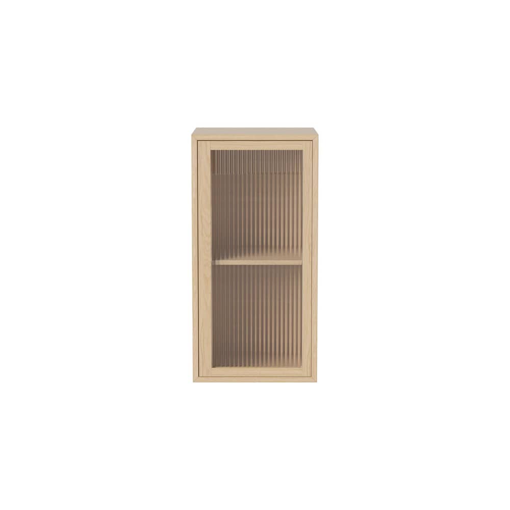 Portaoggetti da parete Case legno naturale / L 35 x H 70 cm - 1 porta vetro scanalato - Bolia - Rovere pigmentato bianco oliato - Compensato, Impiallacciatura rovere pigmentata e oliata, Vetro scanalato