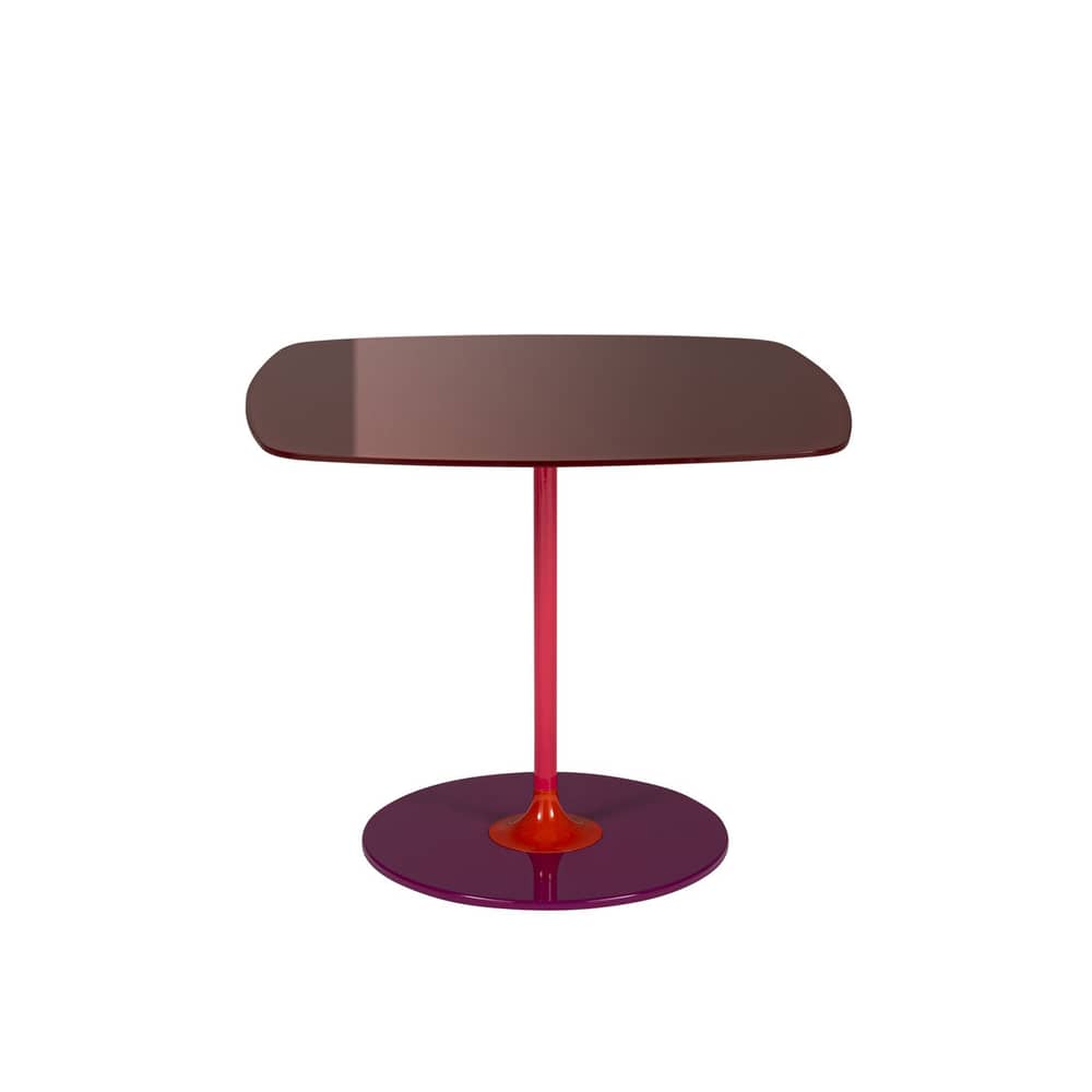 Table d\'appoint Thierry verre rouge / 50 x 50 x H 40 cm - Verre - Kartell - Bordeaux - Acier peint, Verre trempé