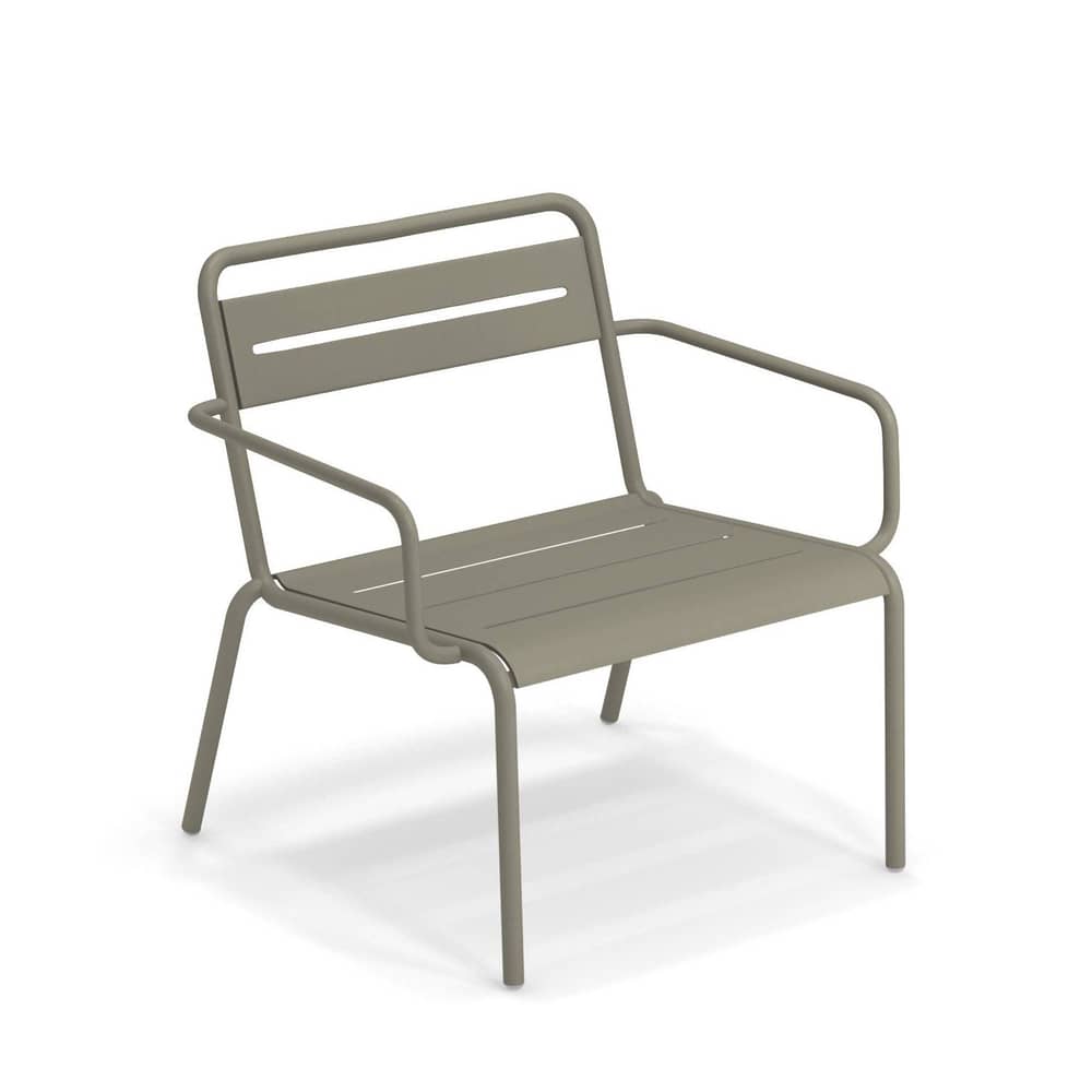 Fauteuil bas empilable Star / L 73,12 - Emu - Gris-vert - Acier verni, Tôle galvanisée