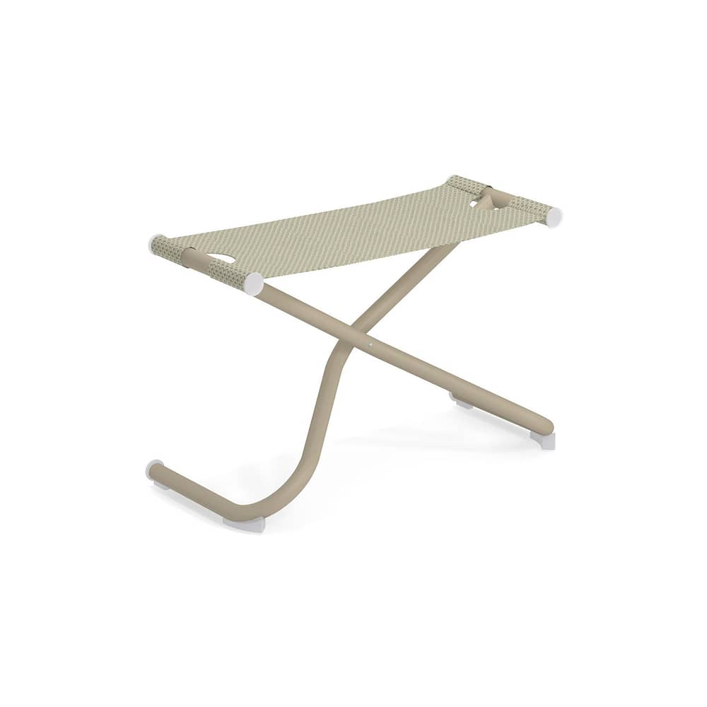 Snooze Pouf textile beige / Footrest - Folding - Emu - Beige / Taupe structure - Technical fabric, Varnished steel